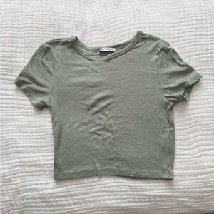 Zara Sage Green Short Sleeve Crop Top
